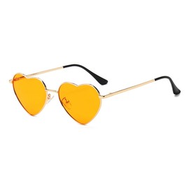 RUNHUIS Polarisiert Herzform Sonnenbrille Damen Herren Hippie Brille Vintage Liebe Sonnenbrille für Festival Party Gold Metallrahmen mit UV400 Gold/Orange
