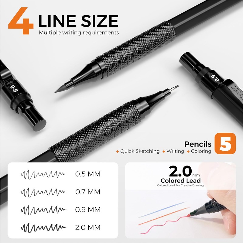 Four Candies Metal Mechanical Pencil Set, 3PCS Art Drafting Pencils