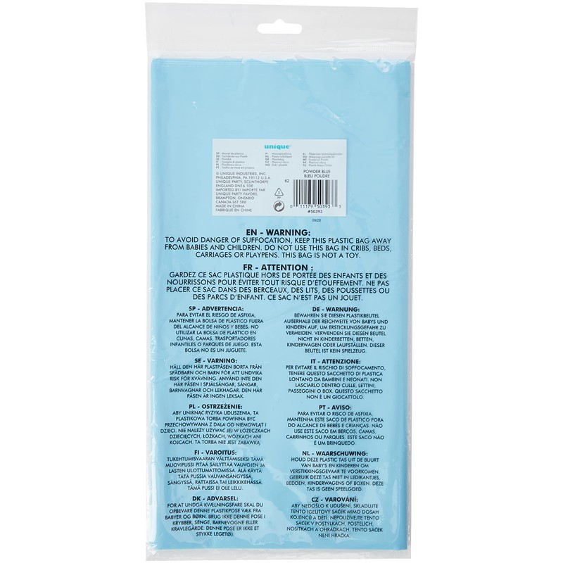 Solid Powder Blue Rectangular Plastic Table Cover (137cm x 274cm)