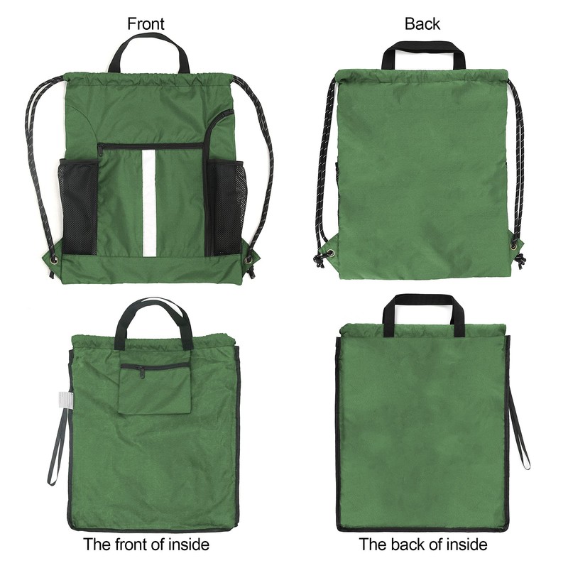 Drawstring Backpack Sports Gym Bag With Shoe Compartment and Two