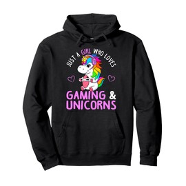 Just A Girl Who Loves Gaming and Unicorns Cute Gamer Gift Pullover Hoodie