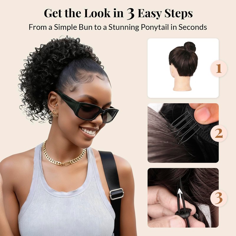 LEEONS Drawstring Ponytail for Black Women, 10 Inch Afro Kinky