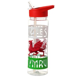 Puckator Wales Cymru Welsh Dragon Reusable BPA Free PVC Water Drinks Bottle, Flip Straw, 550ml, Multi, School Gym Sports Camping Travel, Height 23cm