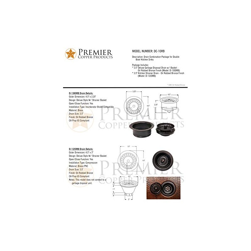Premier Copper Products DC-1ORB Drain Combination Package for Double Bowl