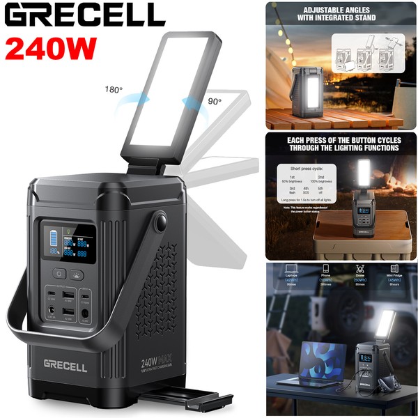 GRECELL 240W Portable Power Station Solar Generator LiFePO4 Battery Camping
