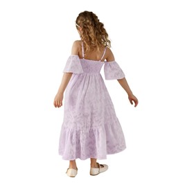 JISISANG Girls Boho Dresses for Summer Girls Lace Formal Wedding Guest Brithday Party Dress 6-14 Lilac