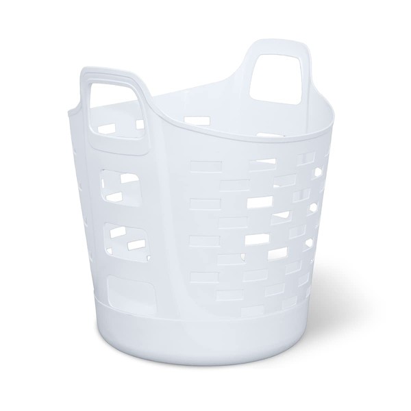 Clorox Flexible Laundry Basket - Plastic Hamper for Clothes, Bedroom, and Storage - Portable Round Bin with Carry Handles, 1 Bushel, White