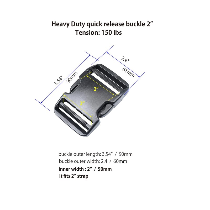 Ahijklmn Quick Side Release Buckles 2" Heavy Duty Plastic Snap