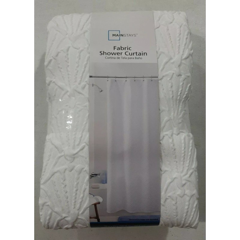 Mainstays Fabric Shower Curtain White Shells 72 x 72 New
