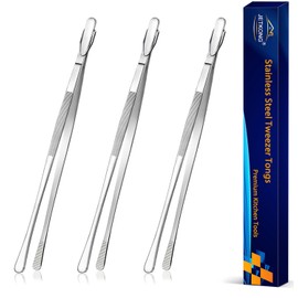 JETKONG 3 Pcs 12-Inch Cooking Tweezer Tongs Food Tweezers for Kitchen and Barbecue (12 12 12 Inch, Silver)