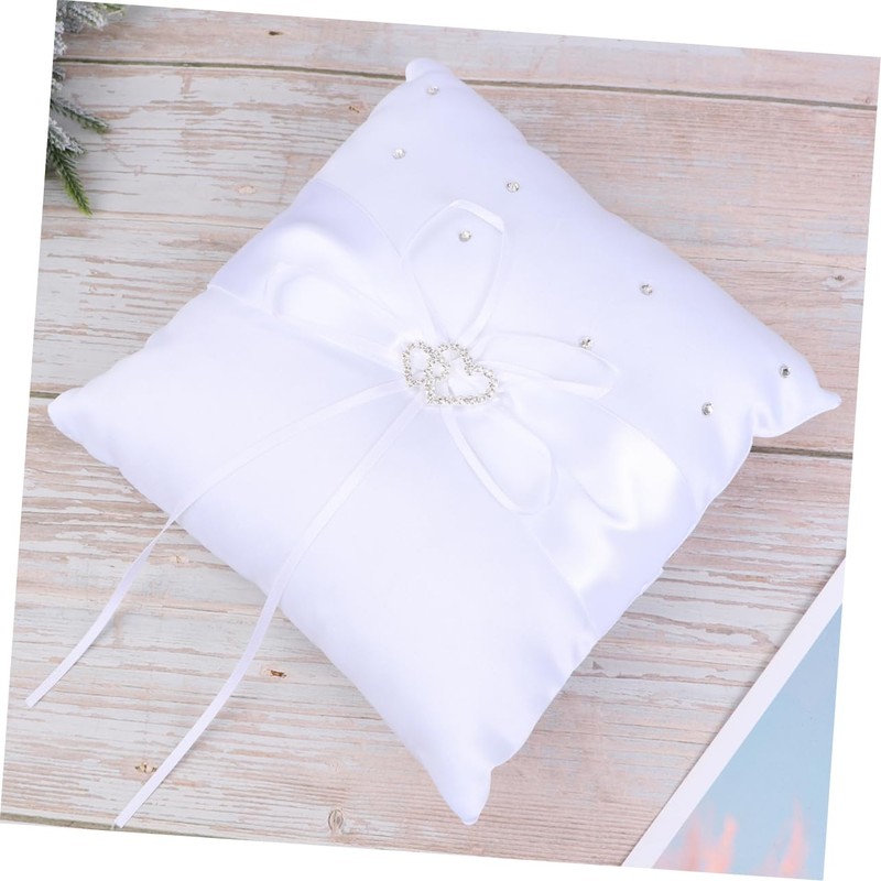SHOWERORO Ceremony: 20x20cm Satin Ring Pillow Double Heart Buckle Wedding