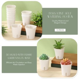 Ziliny 10 Pcs 3 Inch Self Watering Pots Self Watering Planters for Indoor Plants Plastic Self Watering Plant Pot Garden Flower Pots with Water Level Indicator Vents for Herbs (White)