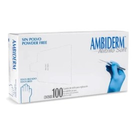 Guantes De Nitrilo Marca Ambiderm Color Azul