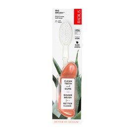 RADIUS Toothbrush Big Brush with Replaceable Head, Left Hand, Soft in Coral Sparkle, BPA Free and ADA Accepted, Designed to Improve Gum Health and Reduce The Risk of Gum Disease