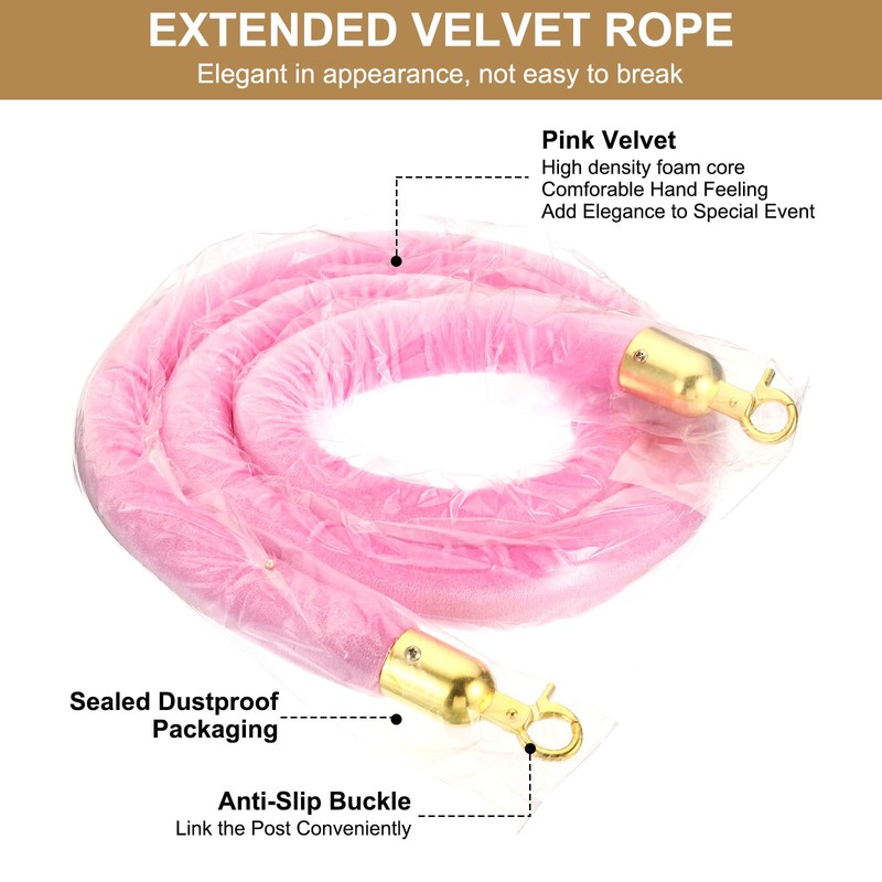 PATIKIL 6 Feet Pink Velvet Stanchion Rope, 2 Pack Crowd