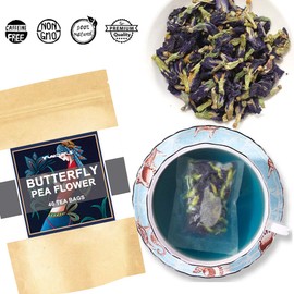 Butterfly Pea Flower Tea Bags, 40 Teabags Premium Dried Butterfly Pea Tea Blue & Purple Tea Natural Taste, GMO Free, Eco-Conscious Tea Bags