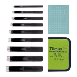 Tlimus 9 Pieces Heavy Duty Round Punch Set（3mm-12mm） with a Free Cutting Pad, Leather Hole Punch Set with Storage Case is Widely Used in Watch Straps, Belts, Cloth, Leather Gaskets（9 Black）