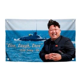 3x5 Feet Kim Jong Un Polyester Flag Live Laugh Love with 4 Grommets - Flags Indoor and Outdoor - Funny American Single Sided Flag Banner for College Party Indoor and Outdoor Decoration - Cool Flags