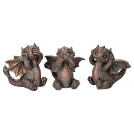 Figuren Shop GmbH Dragon Figurines - No Evil See, Hear, Say, 12 cm - Artificial Stone, Hand-Painted, Bronze Colour, Fantasy Statue
