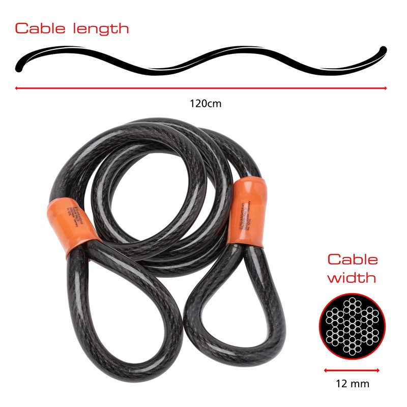 Burg-Wachter 12MMX1.2M BRAID STEEL CABLE 121C, Black, 12mm x 1.2M