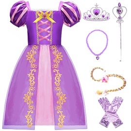 JayBella Rapunzel Costume for Girls 3-12 - Rapunzel Dress with Accessories - Princess Dress Up Clothes for Holiday Parties