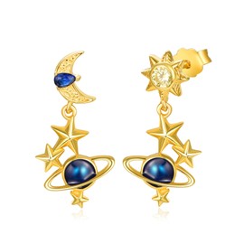 Dreamboat Sterling Silver Planet Earrings for Women Saturn Earrings Space Earrings Earth Star Sun Moon Earrings Gold Hypoallergenic Moonstone Hook Dangle Earrings Celestial Jewelry