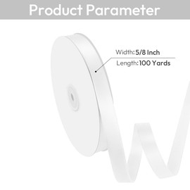 Isaspire 5/8" Width x 100 Yards Satin Ribbon, White Ribbon Perfect for DIY Craft, Bows, Gift Wrapping, Flower Bouquet, Valentine's Day, Christmas and Party Decoration