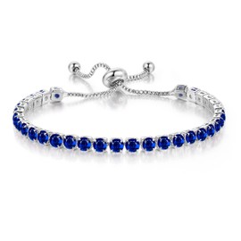 Carufin Classic Sparkling Tennis Bracelet Crystal Wrist Chain Adjustable Hand Accessories Jewelry for Women Girls (Royal Blue)
