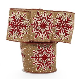 4" X 10 Yards Snowflake Natural Fabric Wide Ribbon Christmas