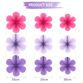 SUNBEAUTY Flower Party Decorations Paper Fans Classroom Decoration Paper Floral Backdrop Decor Paper Fans Decoration Hanging Paper Fans Purple Flower Wall Decor,Set of 9
