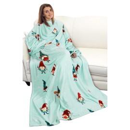 Catalonia Christmas Print Wearable Blanket with Sleeves and Pocket, Cozy Soft Fleece Mink Micro Plush Wrap Throws Blanket Robe for Women and Men