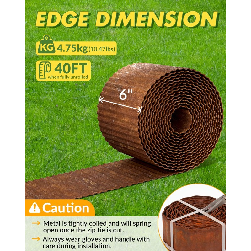 Velway Corrugated Metal Garden Edging - 6" H x 40Ft
