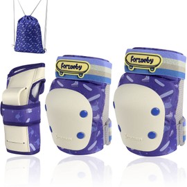 Forzueby Adult/Kids Knee Pads Elbow Pads Wrist Guards 6 in 1 Protective Gear Set for Inline Roller Skating Skateboarding Scooter BMX etc.