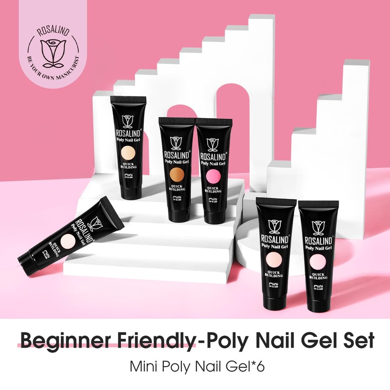 ROSALIND Poly Nail Gel Set 6 Colors 10ml UV/LED Long-Lasting