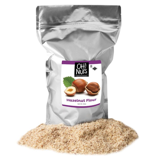 Oh! Nuts Flour | Fresh Flour in Resealable Bulk Bag | Healthy Flour for Baking, Cooking & Eating Recipes | Certified Kosher, Dairy & Egg Free, Protein-Packed Low Sugar (Hazelnut Flour - 2 LB)