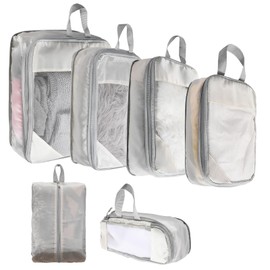 6 Set See Through Compression Packing Cubes, Mesh Travel Packing Cubes for Suitcases, Lightweight Luggage Organizer Bag Set for Travel, Essentials for Luggage