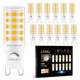 Sailstar G9 LED Bulb Dimmable 40W Equivalent, G9 Bulb 3000K Warm White, 400 Lumens, 360° Beam Angle, No Flicker, 120V, G9 Bi-pin Bulb Ceramic Base, 4W G9 Light Bulbs for Chandeliers, 12 Pack