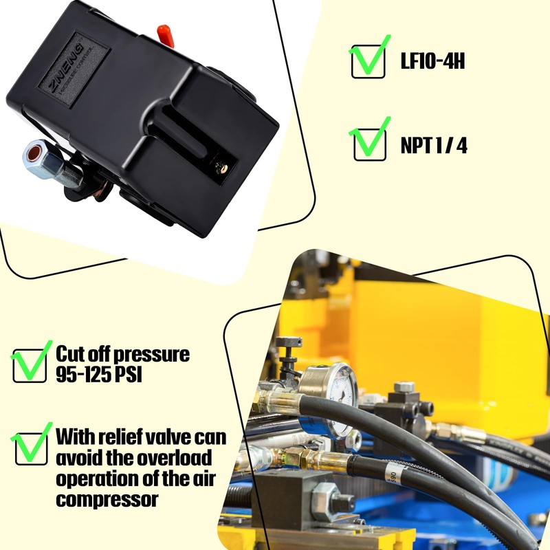 Peryiter 4 Pcs Air Compressor Pressure Switch Control Valve 90-125psi