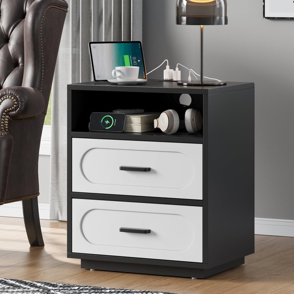 Harpaq 26" Tall Modern Nightstand with Charging Station, White End