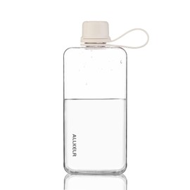 ALLKELR Portable Flat Water Bottle,BPA Free Reusable Tritan Plastic Travel Water Bottle Cup,Lightweight Leakproof Slim Water Bottles Fits Purse,Backpacking,Hiking (White, 13.5 oz)