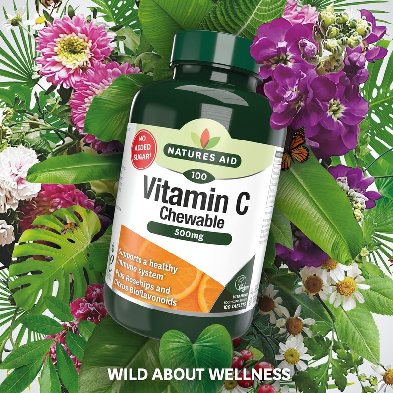 Natures Aid Chewable Vitamin C 500 mg, Sugar Free, Suitable
