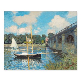 CLOUD NINE PRINTS | Road Bridge at Argenteuil, Claude Monet Print - Vintage Turquoise Coastal Wall Art, French Country Decor, Summertime River Art (5x7 Unframed)