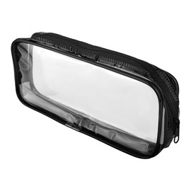 KKUADCEHI 1Pcs Clear Makeup Bag, Zipper Pencil Bag, Toiletry Organizer, Plastic Pouches, Clear Zipper Pouches, Suitable forTravel, Home and Office (1, Black)