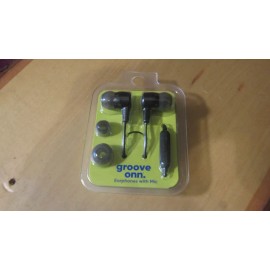 ONN New! Groove Onn Black Earphones earbuds headphones with Microphone w/ 3 tips