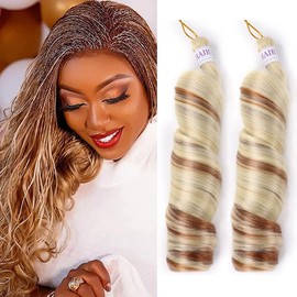 Mtmei hair French Curly Braiding Hair for Box Braids 8 Packs 12 Inch 85G/Pack Loose Wave Braiding Hair P30/613 Crochet Braids Spanish Curly Synthetic Spiral Curl Silky Braiding Hair Extensions for Black Women P30/613 (12 Inch,8 Packs)