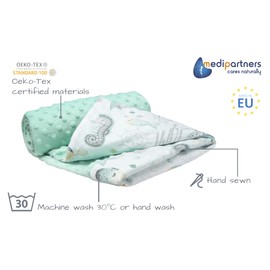 Medi Partners Crawling Blanket for Baby 100% Cotton 75x100cm Double-Sided Multifunctional Plush Cuddly Blanket for Pushchairs Soft Fluffy (Ocean with mint Plush)