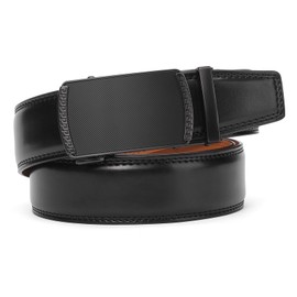 SENDEFN Men's Leather Belt, Ratchet Automatic Buckle for Men, Business Suit, Width 35 mm, Size Adjustable Belt, Ca-Black-1