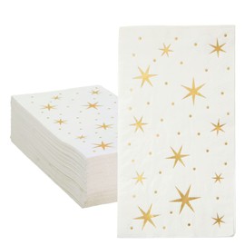 Paquete de 50 servilletas de cena doradas, toallas de papel desechables de 3 capas para bodas, cumpleaños, día festivo, diseño de estrellas, plegadas, 4 x 8 pulgadas