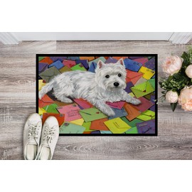 Caroline's Treasures PPP3289MAT Westie Zoe's Mail Doormat 18x27 Front Door Mat Indoor Outdoor Rugs for Entryway, Non Slip Washable Low Pile, 18H X 27W