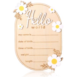 Gosknor Baby Announcement Sign, 5.91x4.13in Wooden Hello World Newborn Sign Name Birth Announcement Board Plaques for New Baby Perfect Decorations and Photo Props for Home Nursery Hospital
